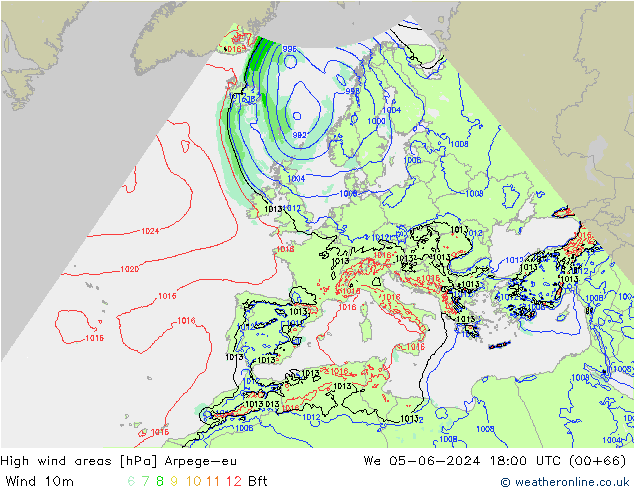 High wind areas Arpege-eu ср 05.06.2024 18 UTC