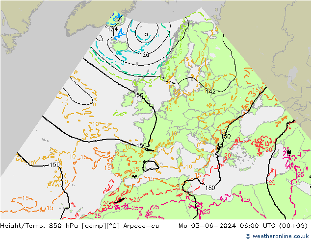 Yükseklik/Sıc. 850 hPa Arpege-eu Pzt 03.06.2024 06 UTC