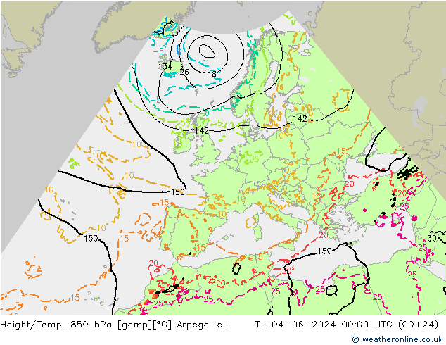 Height/Temp. 850 hPa Arpege-eu mar 04.06.2024 00 UTC