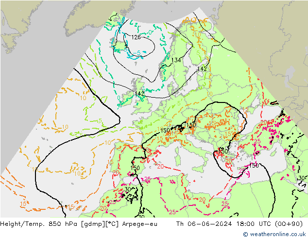 Hoogte/Temp. 850 hPa Arpege-eu do 06.06.2024 18 UTC