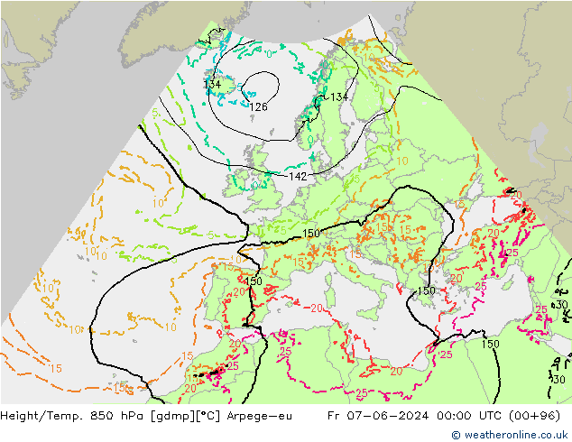 Height/Temp. 850 hPa Arpege-eu  07.06.2024 00 UTC