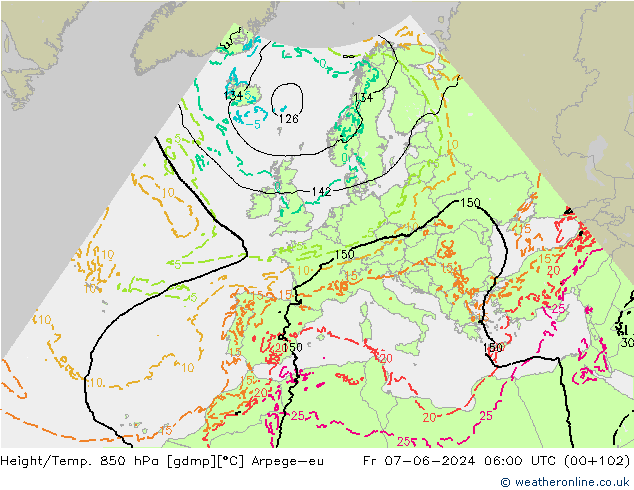 Height/Temp. 850 hPa Arpege-eu Fr 07.06.2024 06 UTC