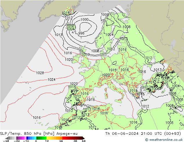 850 hPa Yer Bas./Sıc Arpege-eu Per 06.06.2024 21 UTC