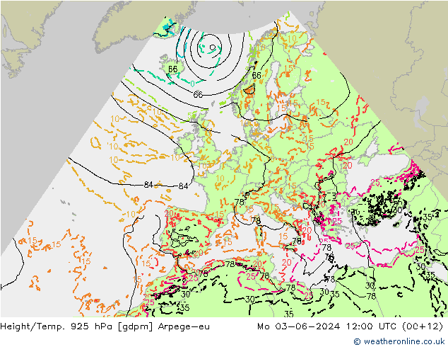 Height/Temp. 925 hPa Arpege-eu Mo 03.06.2024 12 UTC