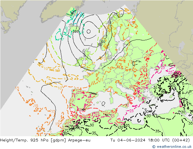 Hoogte/Temp. 925 hPa Arpege-eu di 04.06.2024 18 UTC