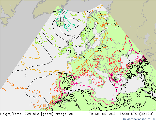 Hoogte/Temp. 925 hPa Arpege-eu do 06.06.2024 18 UTC