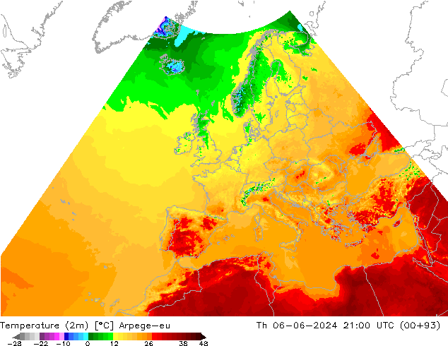 карта температуры Arpege-eu чт 06.06.2024 21 UTC