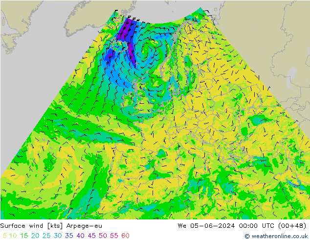 Rüzgar 10 m Arpege-eu Çar 05.06.2024 00 UTC