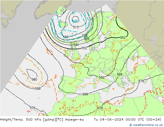 Geop./Temp. 500 hPa Arpege-eu mar 04.06.2024 00 UTC