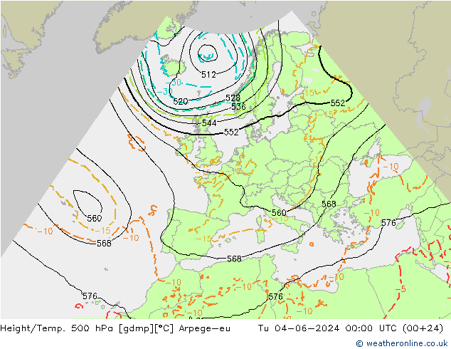 Height/Temp. 500 гПа Arpege-eu вт 04.06.2024 00 UTC