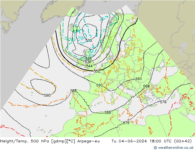 Yükseklik/Sıc. 500 hPa Arpege-eu Sa 04.06.2024 18 UTC