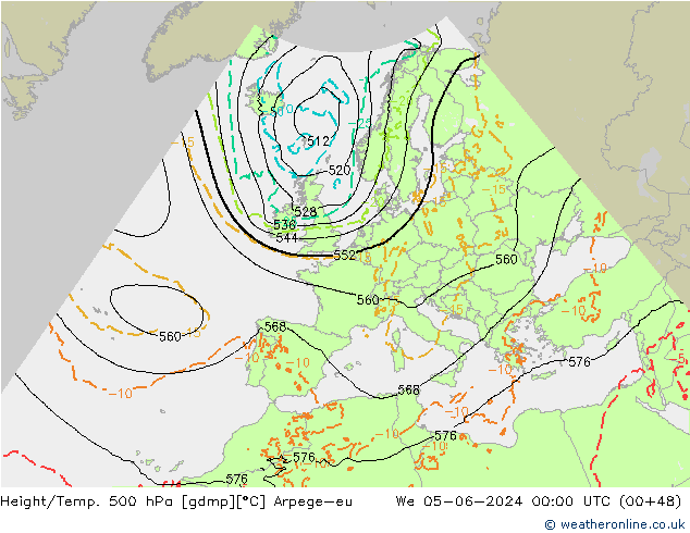 Yükseklik/Sıc. 500 hPa Arpege-eu Çar 05.06.2024 00 UTC