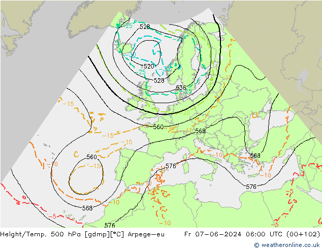 Yükseklik/Sıc. 500 hPa Arpege-eu Cu 07.06.2024 06 UTC