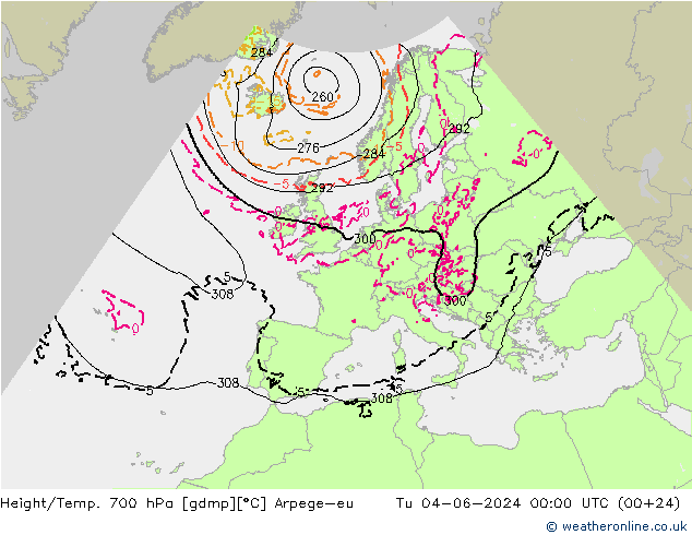 Height/Temp. 700 hPa Arpege-eu Di 04.06.2024 00 UTC