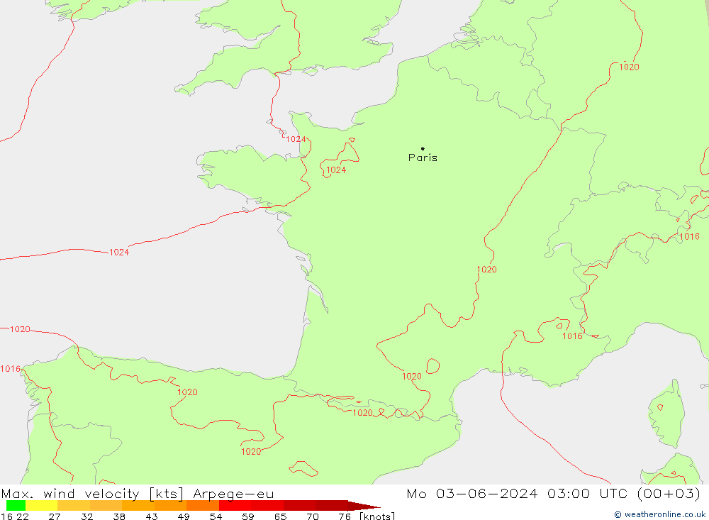 Max. wind velocity Arpege-eu  03.06.2024 03 UTC