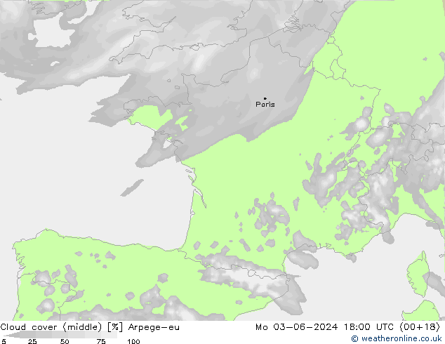 nuvens (médio) Arpege-eu Seg 03.06.2024 18 UTC