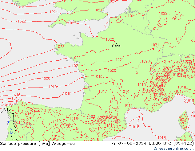 Bodendruck Arpege-eu Fr 07.06.2024 06 UTC