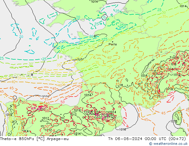 Theta-e 850hPa Arpege-eu do 06.06.2024 00 UTC