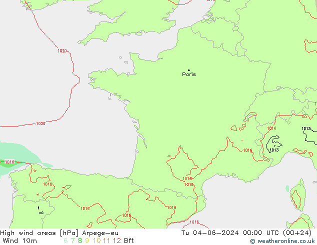 High wind areas Arpege-eu вт 04.06.2024 00 UTC