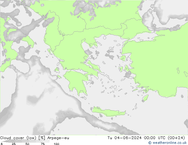 Bewolking (Laag) Arpege-eu di 04.06.2024 00 UTC