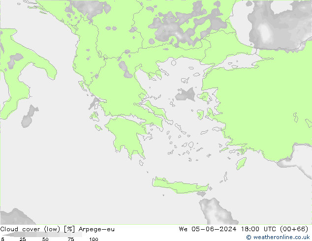 Cloud cover (low) Arpege-eu We 05.06.2024 18 UTC
