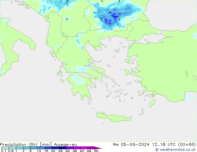 Precipitação (6h) Arpege-eu Qua 05.06.2024 18 UTC