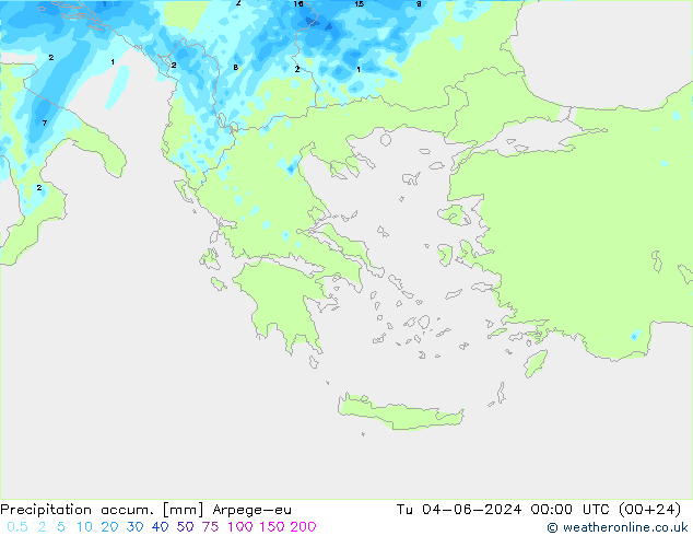 Precipitation accum. Arpege-eu Út 04.06.2024 00 UTC