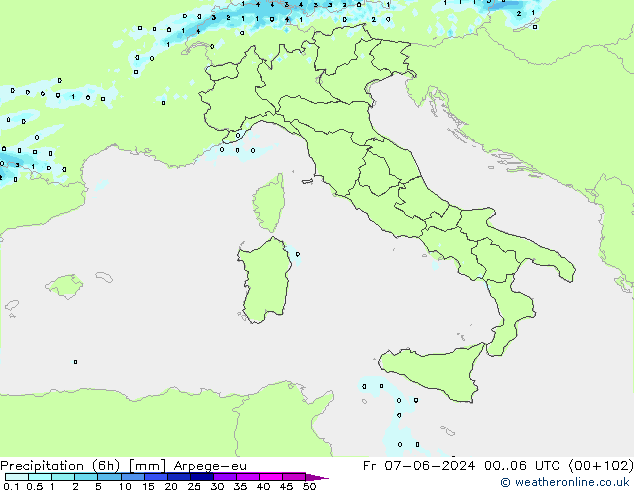 Précipitation (6h) Arpege-eu ven 07.06.2024 06 UTC