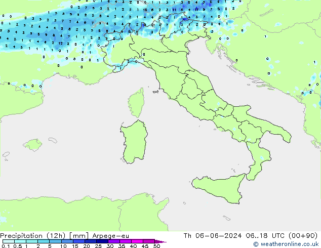 Precipitation (12h) Arpege-eu Th 06.06.2024 18 UTC