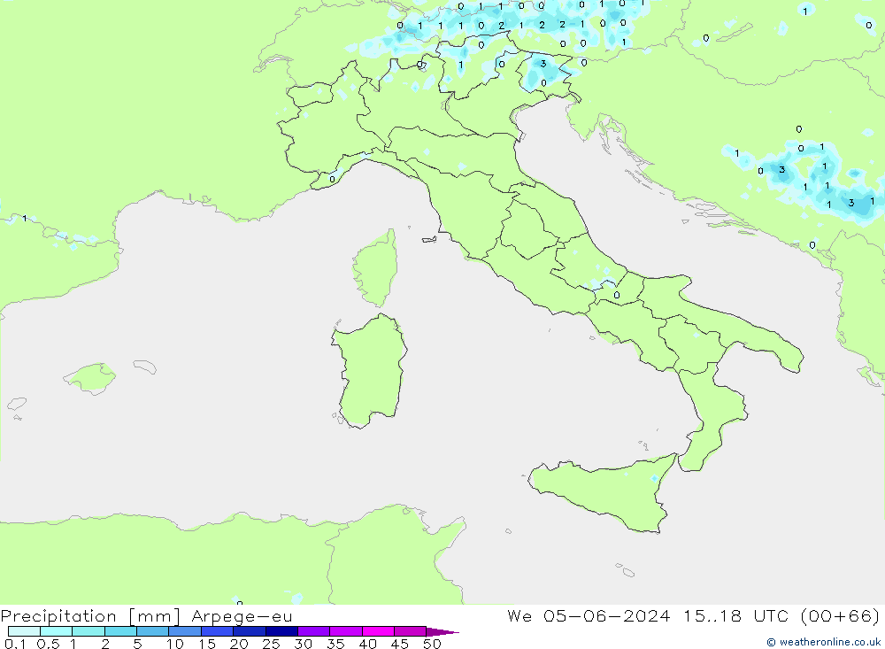 Precipitazione Arpege-eu mer 05.06.2024 18 UTC
