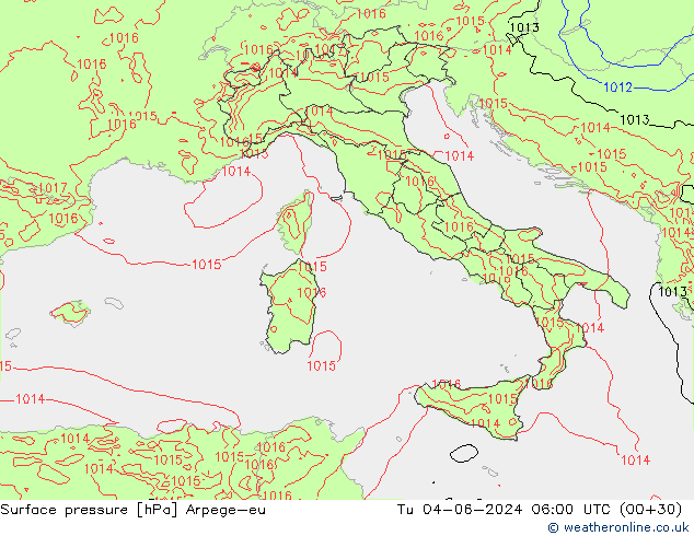 Surface pressure Arpege-eu Tu 04.06.2024 06 UTC