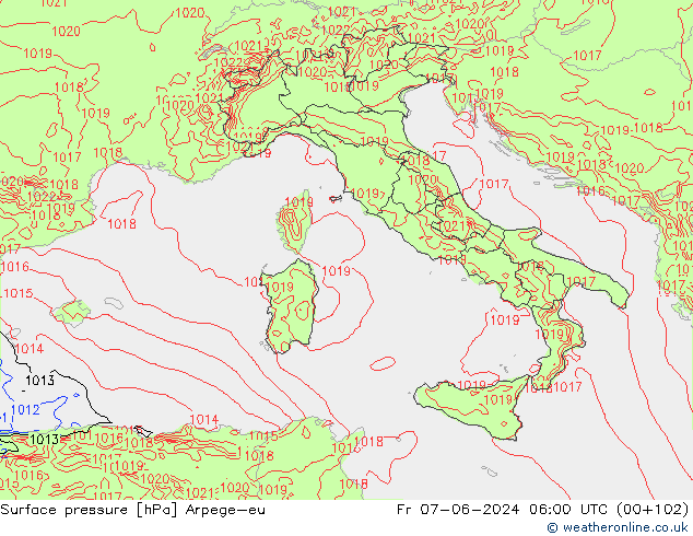 Yer basıncı Arpege-eu Cu 07.06.2024 06 UTC