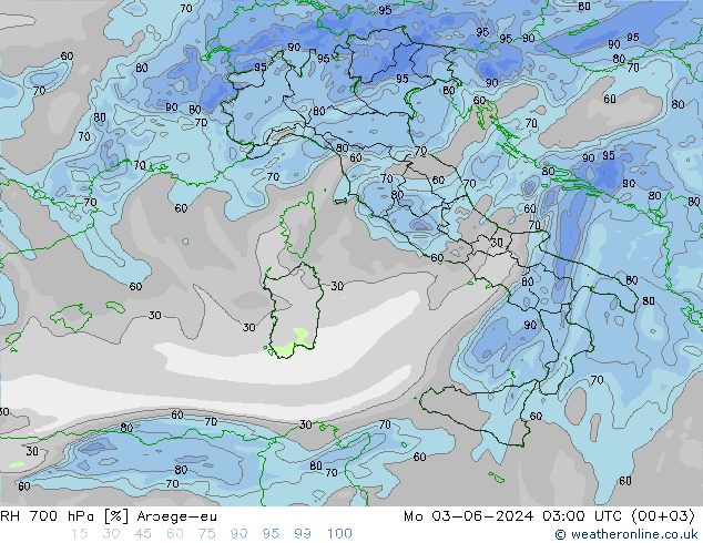 RH 700 гПа Arpege-eu пн 03.06.2024 03 UTC