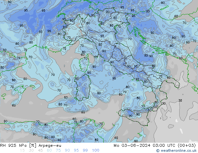 RH 925 hPa Arpege-eu Mo 03.06.2024 03 UTC