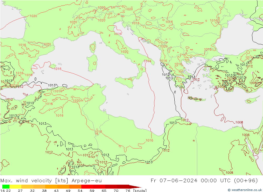 Max. wind velocity Arpege-eu vie 07.06.2024 00 UTC