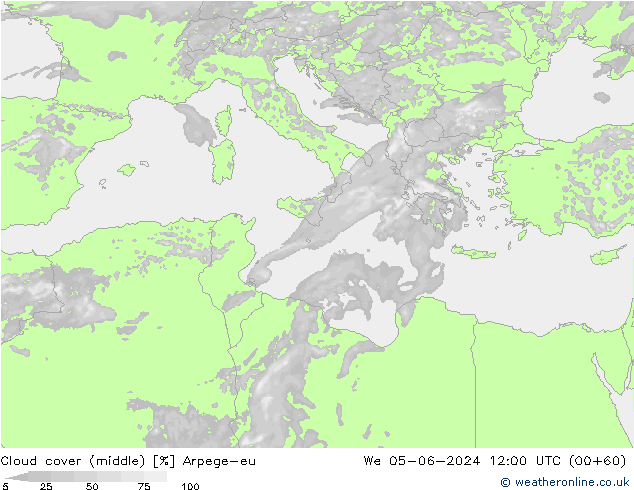 Nubes medias Arpege-eu mié 05.06.2024 12 UTC