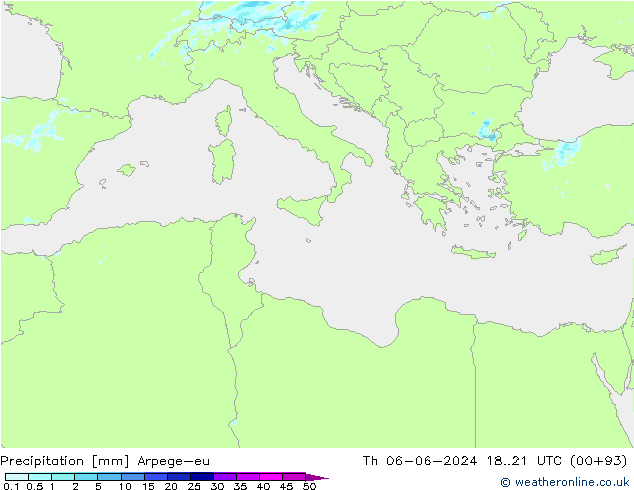 Precipitazione Arpege-eu gio 06.06.2024 21 UTC