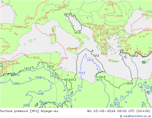 приземное давление Arpege-eu пн 03.06.2024 06 UTC