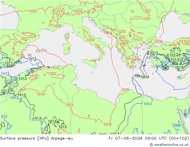 приземное давление Arpege-eu пт 07.06.2024 06 UTC