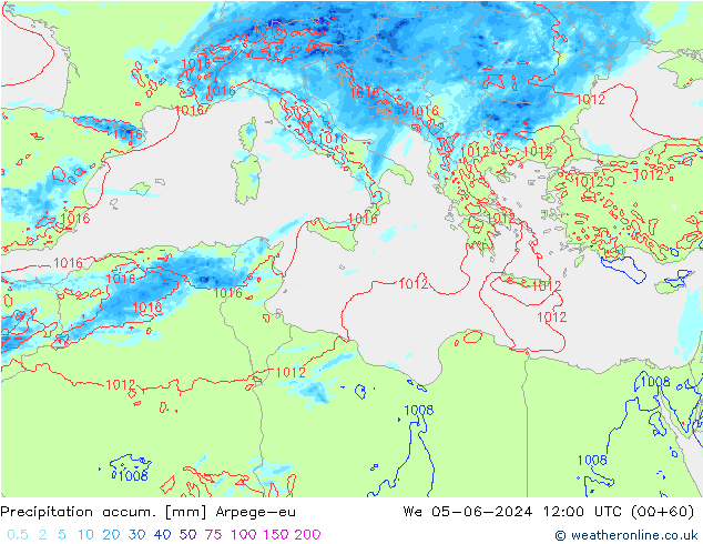 Precipitation accum. Arpege-eu We 05.06.2024 12 UTC