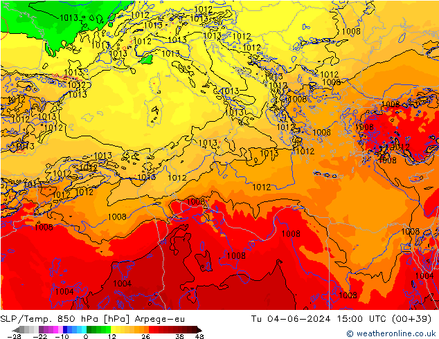 SLP/Temp. 850 hPa Arpege-eu mar 04.06.2024 15 UTC