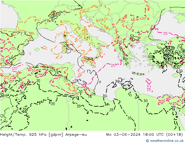 Height/Temp. 925 hPa Arpege-eu  03.06.2024 18 UTC