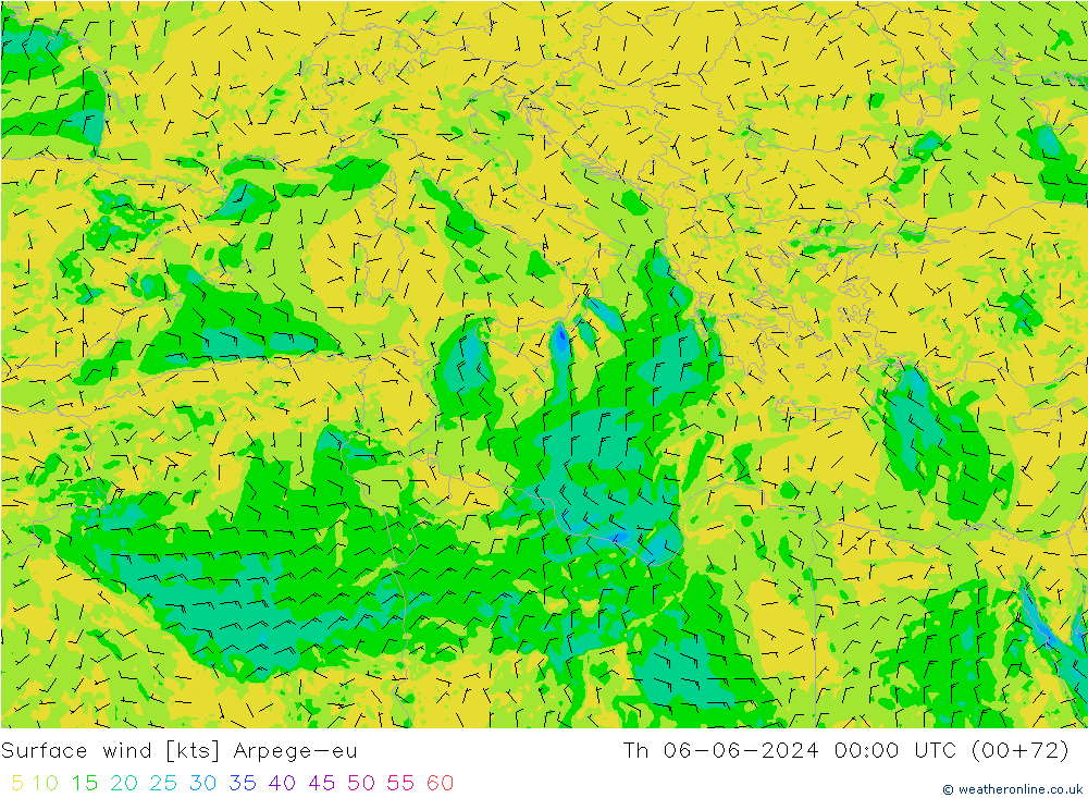 Vent 10 m Arpege-eu jeu 06.06.2024 00 UTC