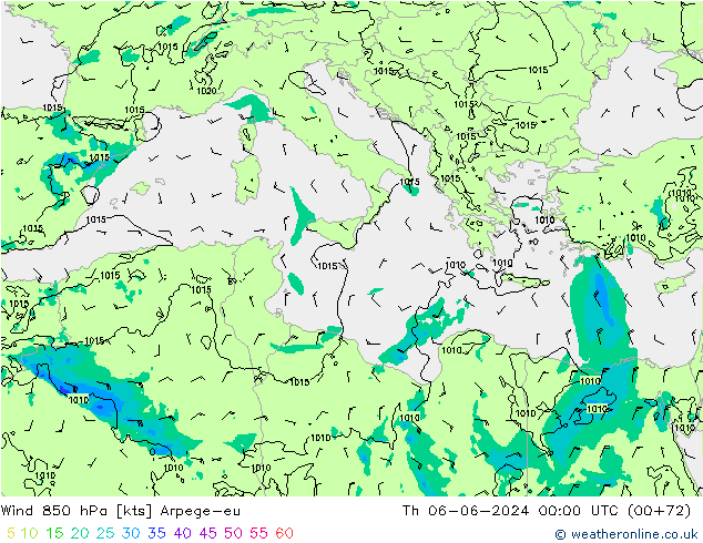 Wind 850 hPa Arpege-eu do 06.06.2024 00 UTC