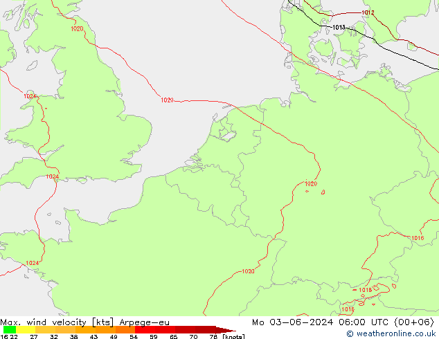 Windböen Arpege-eu Mo 03.06.2024 06 UTC