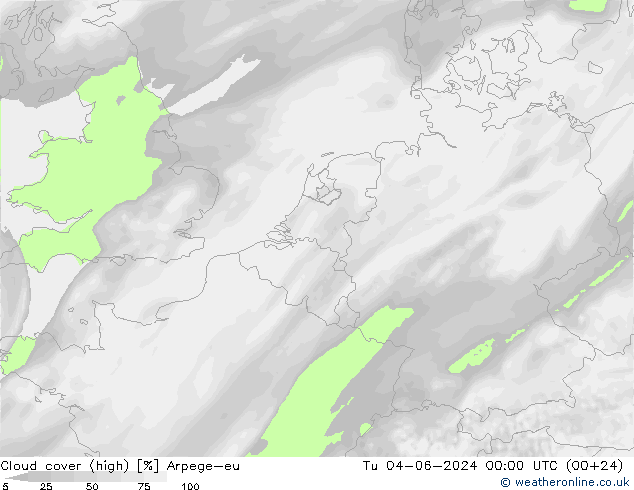 zachmurzenie (wysokie) Arpege-eu wto. 04.06.2024 00 UTC