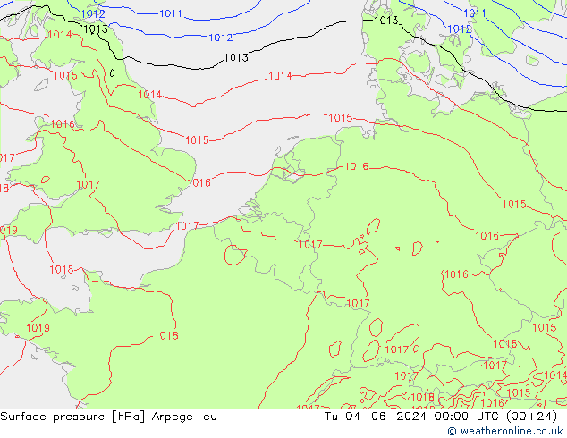 Surface pressure Arpege-eu Tu 04.06.2024 00 UTC