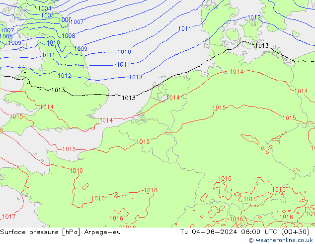 приземное давление Arpege-eu вт 04.06.2024 06 UTC