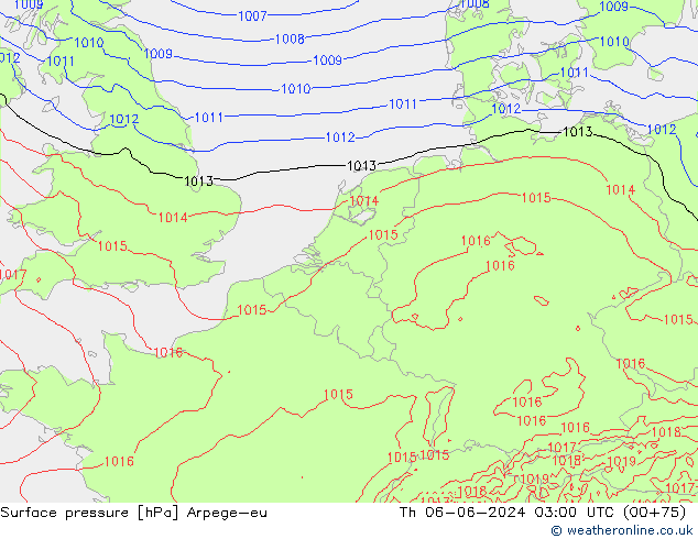 Surface pressure Arpege-eu Th 06.06.2024 03 UTC