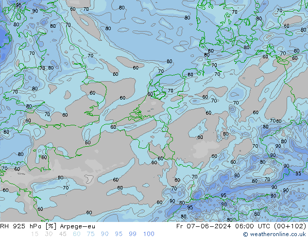 RH 925 hPa Arpege-eu Fr 07.06.2024 06 UTC
